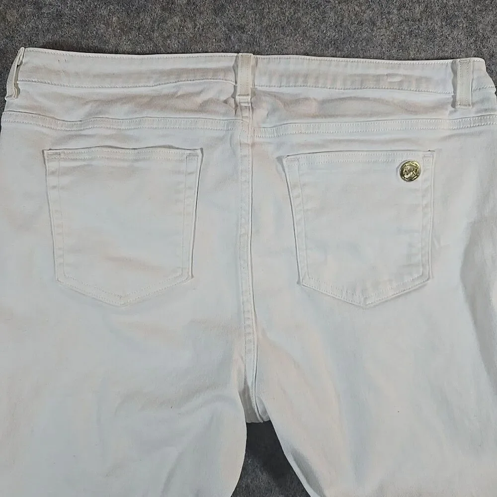 Michael Kors Jeans Izzy Skinny White Denim Size 16W Gold Zip Accents Stretch